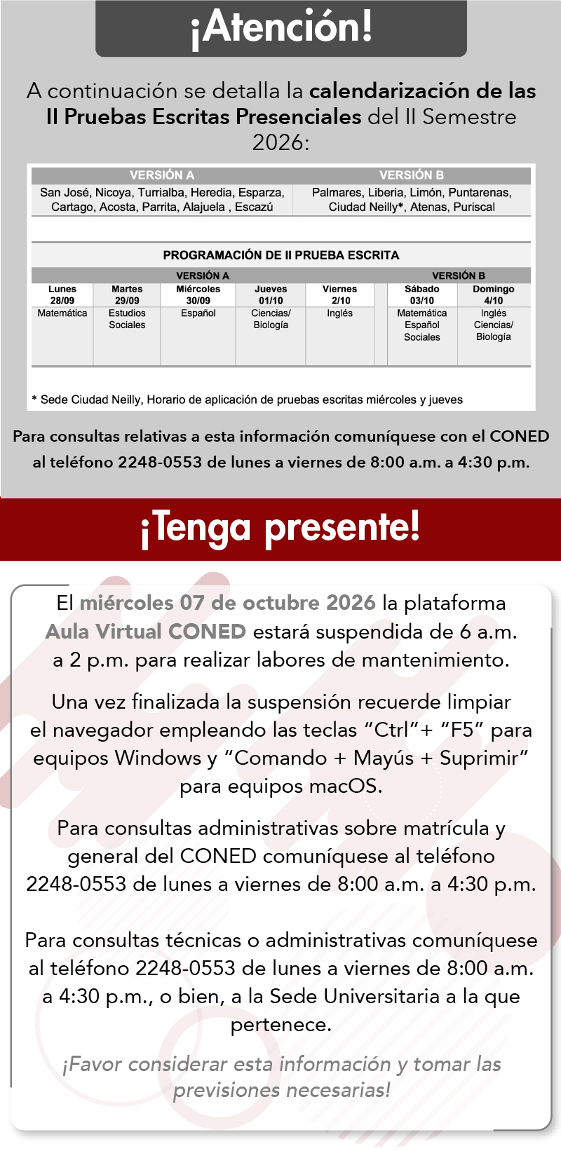 Mantenimiento 07 de octubre 2026 6:00 a.m. a 2:00 p.m.